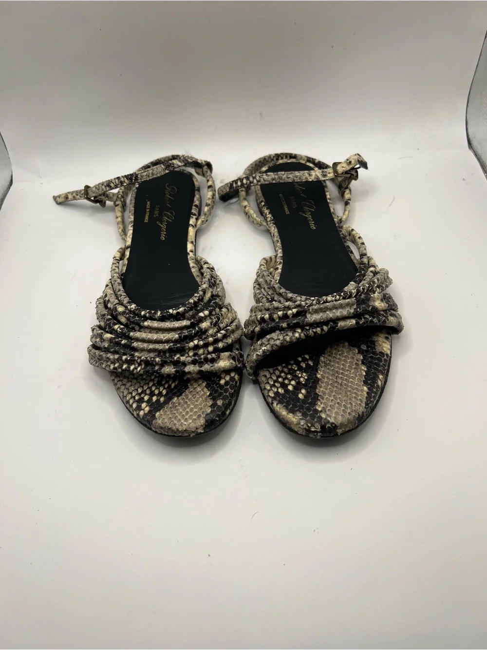 Robert Clergerie Snake-Print Braided Ankle-Strap Sandals - Black & Cream